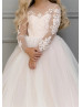 Beaded Long Sleeves Lace Tulle Flower Girl Dress